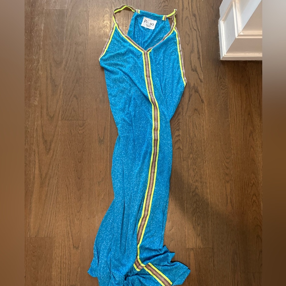 Pitusa Blue Maxi Dress with Yellow Trim